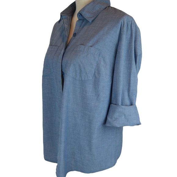 ALC Woman Cotton Chambray Tulip Hem Back Blouse, Size Small - Picture 5 of 10